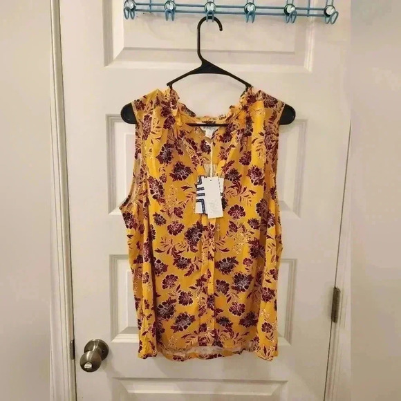 Market & Spruce Floral Yellow Sleeveless Blouse V Neck Size XXL #G212 - Picture 1 of 6